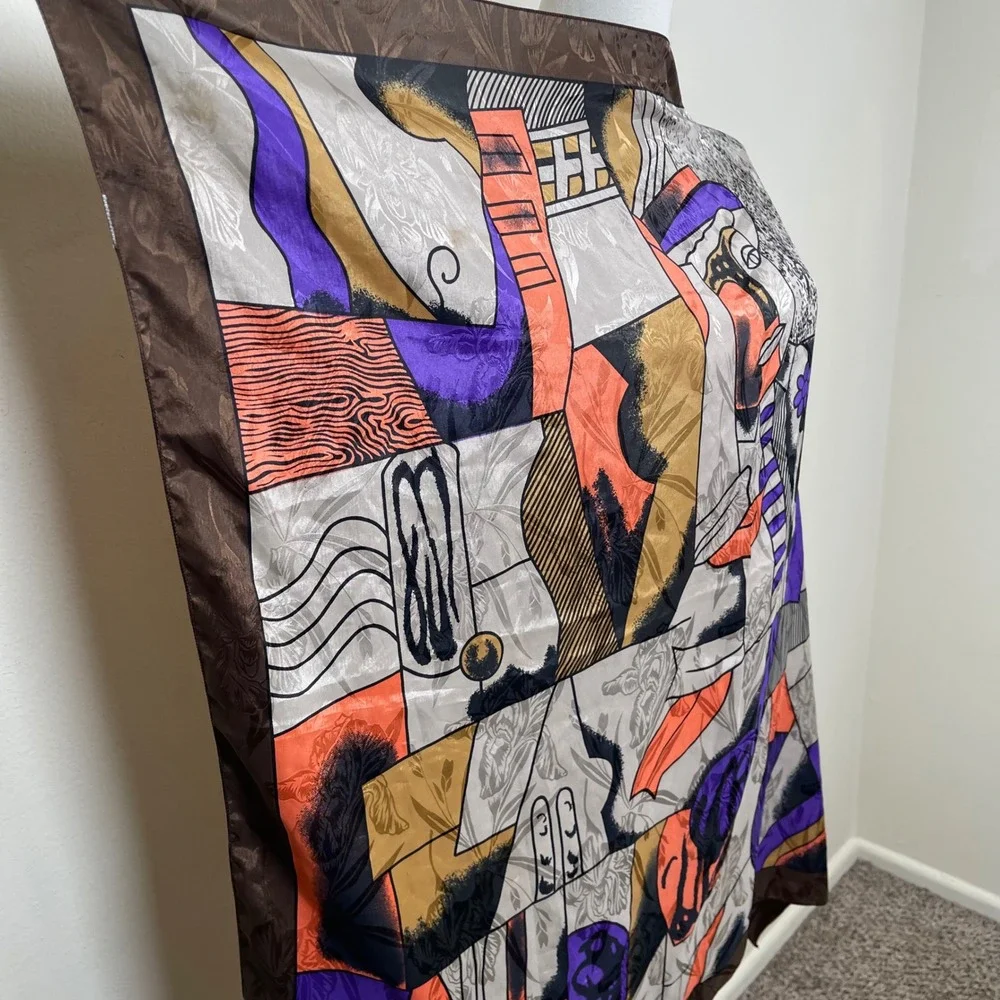 Vintage Picasso Abstract Face Scarf Women Multicolor Cubist Art Print Jacquard